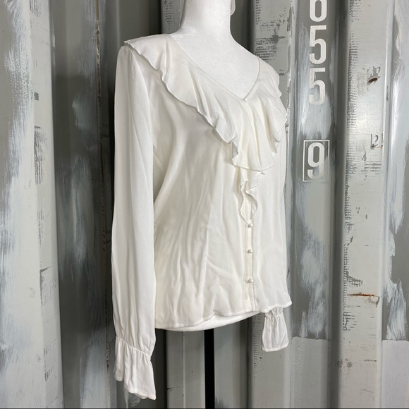 🆕 NWT Black Swan Long Sleeve Frilly White Ruffle Romantic Poet Blouse S/SMALL - Picture 6 of 11
